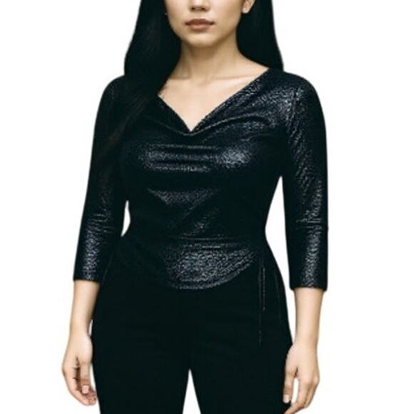 A Byer Vintage Black Sparkle Pullover Ruched Top Large - Picture 1 of 8